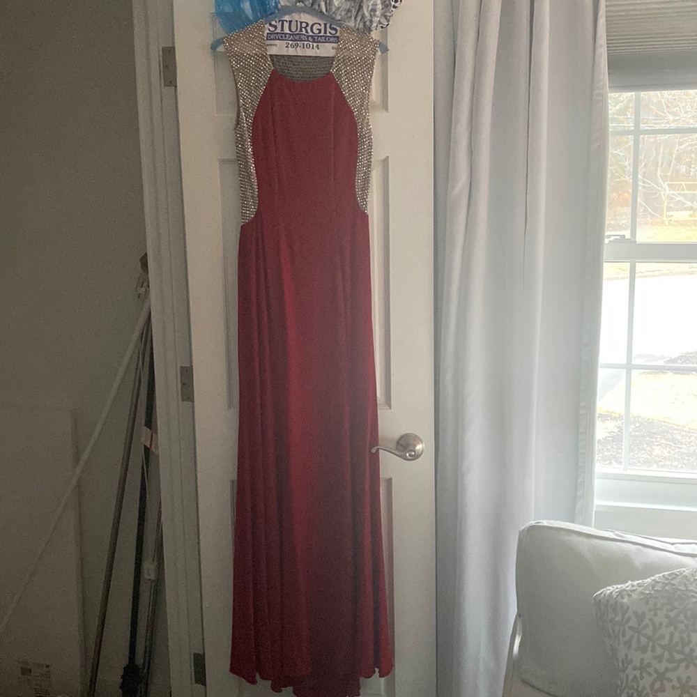 Amazing long red, sparkly dress!